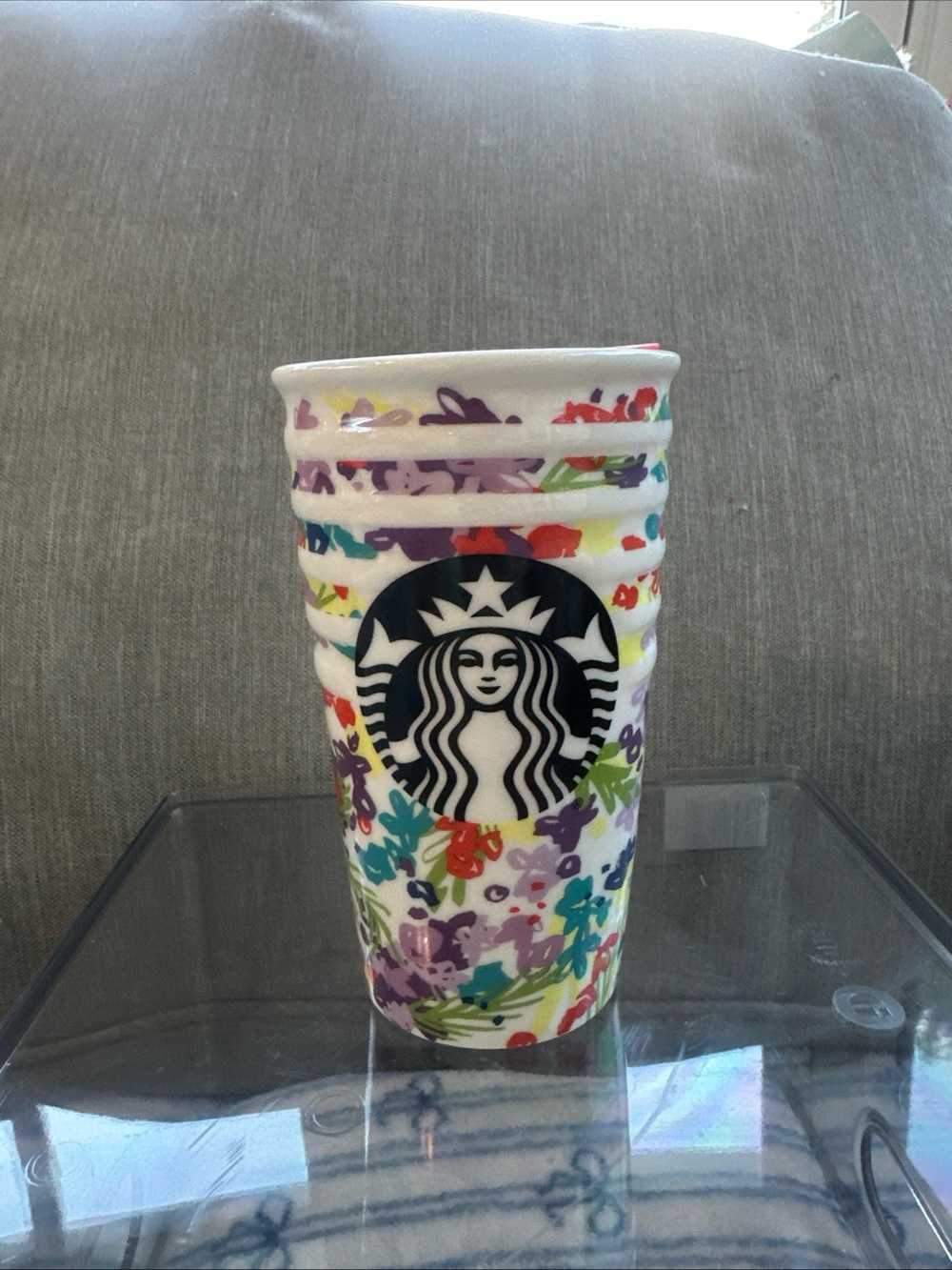 Starbucks 2016 Floral Spring Morning Double Wall 10 Oz Ceramic Tumbler W Lid